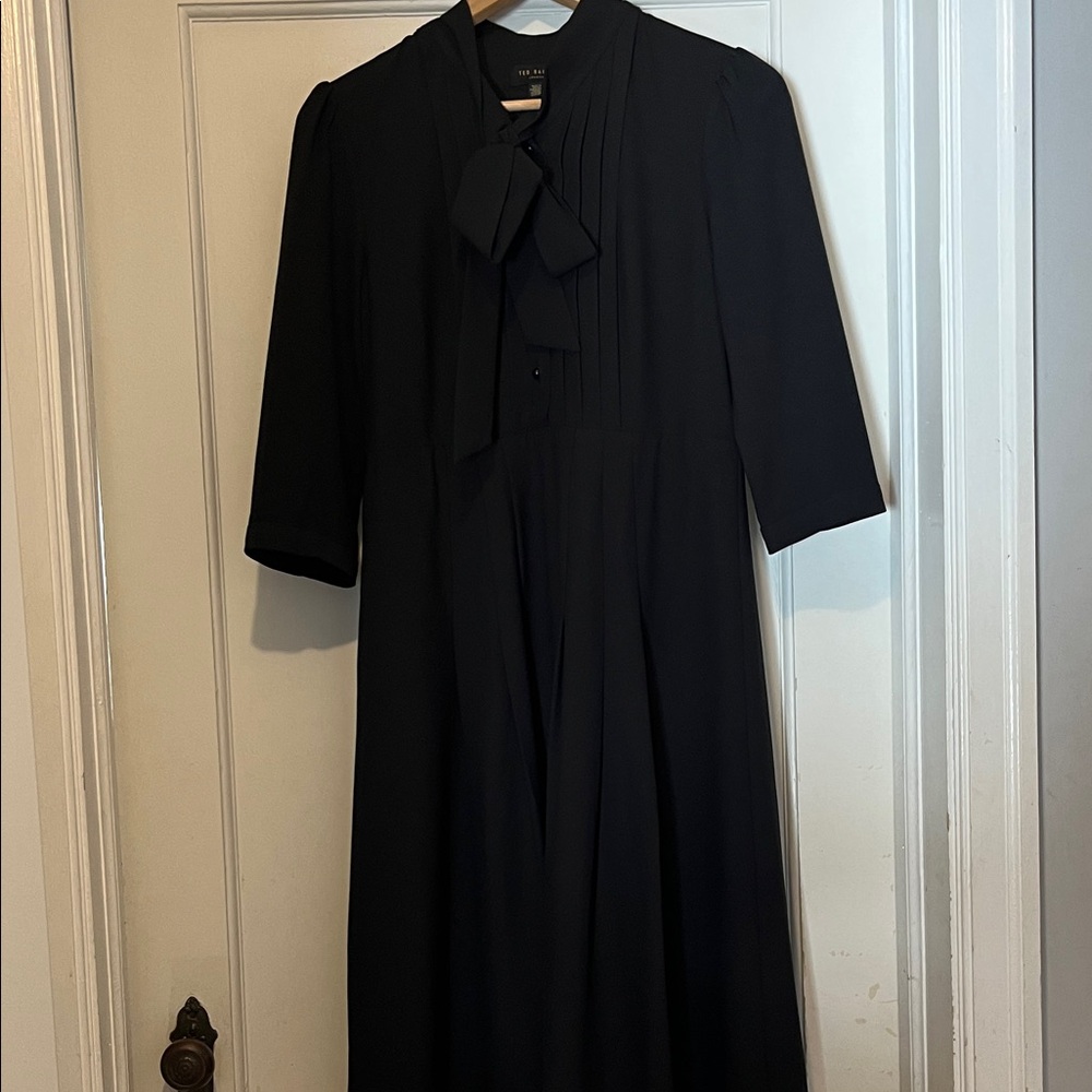 Ted Baker Classic Black Long Tie Neck Pleated Dress